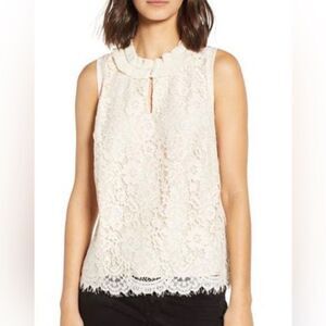 J. Crew Sleeveless Lace Ruffled Neck Top in Dune Size TS( Tall-Small)
